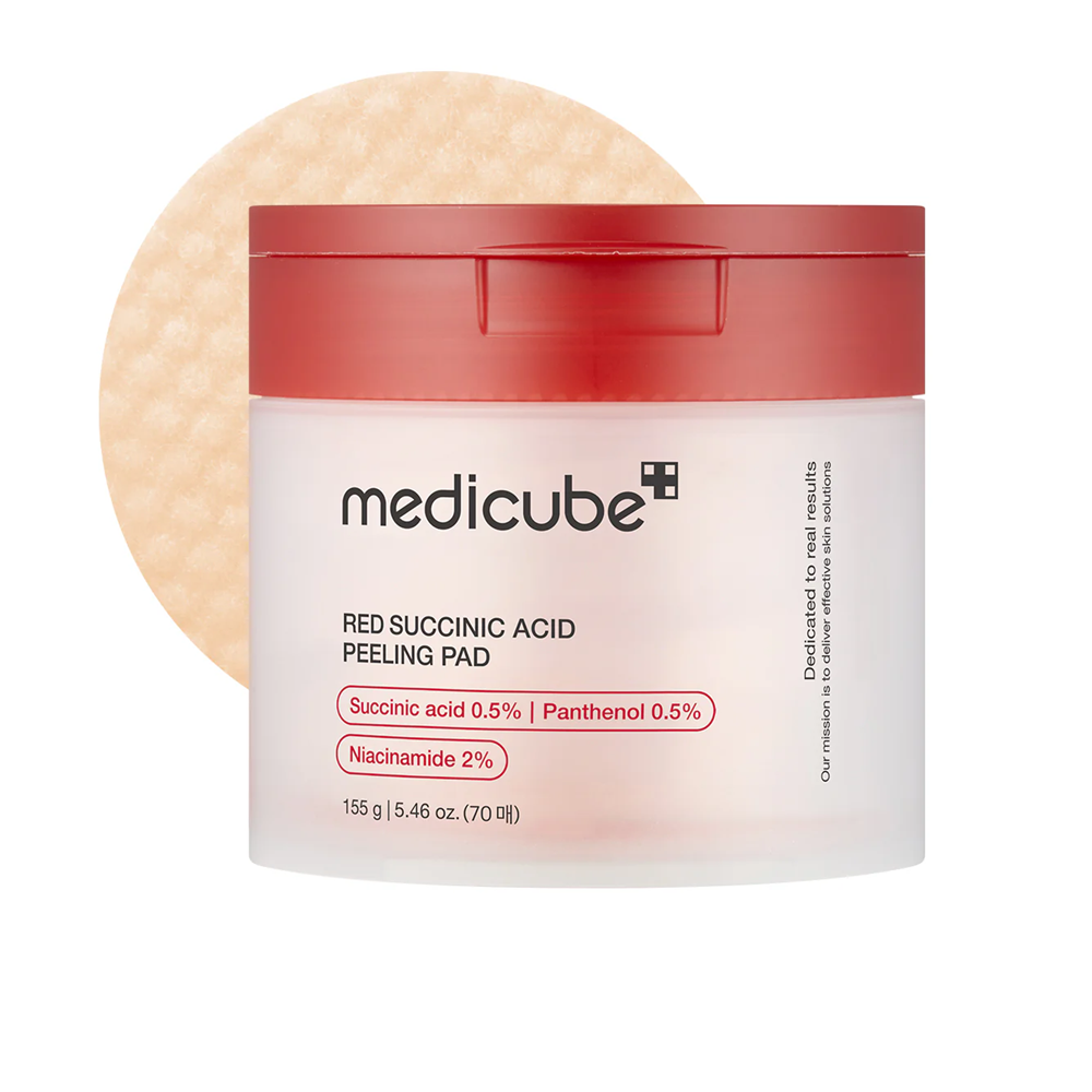 پد پیلینگ لایه بردار و ضد جوش سوکسینیک اسید قرمز مدی کیوب Medicube Red Succinic Acid Panthenol Facial Peeling Pads