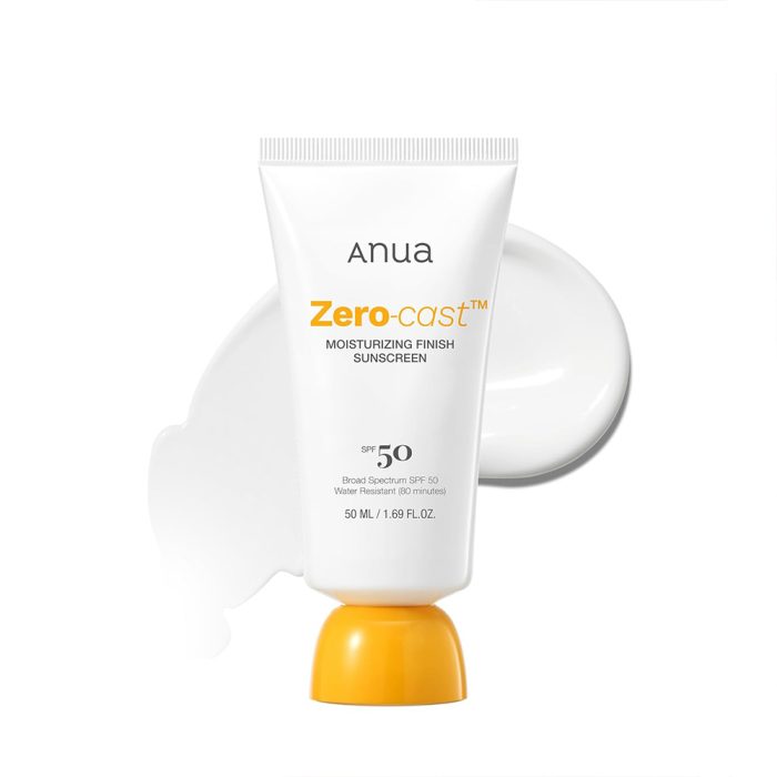 ضدآفتاب آبرسان زیرو کست آنوا بی رنگ بدون رد سفیدی anua zero cast moisturizing finish sunscreen