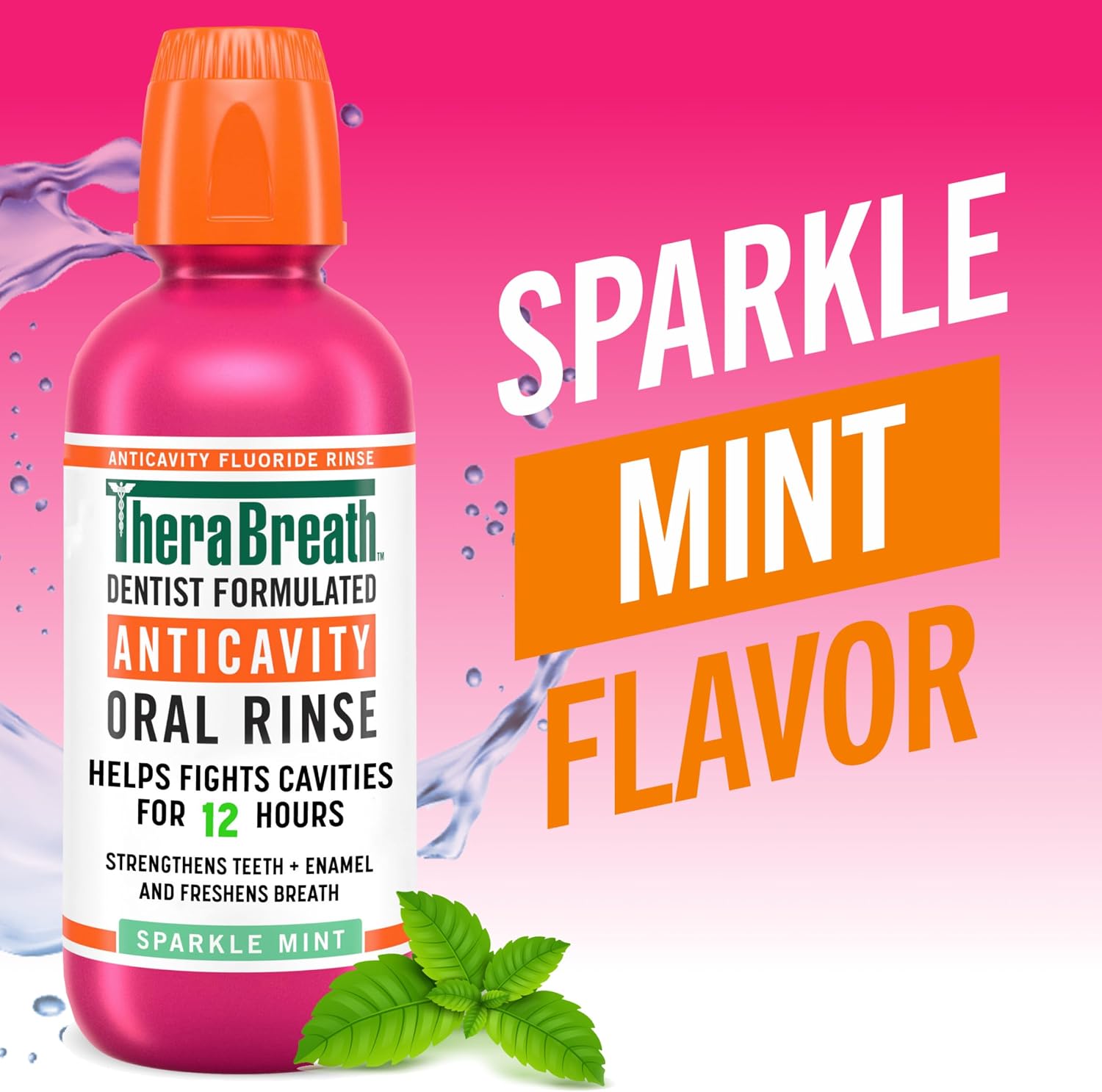 دهان شویه فلورایددار ضد پوسیدگی و خوشبو کننده دهان د برس کو TheraBreath Anticavity Fluoride Mouthwash, Sparkle Mint, 16 fl oz, 2-Pack | Fights Cavities, Strengthens Enamel, Freshens Breath, Dentist-Formulated, Alcohol-Free 500ml